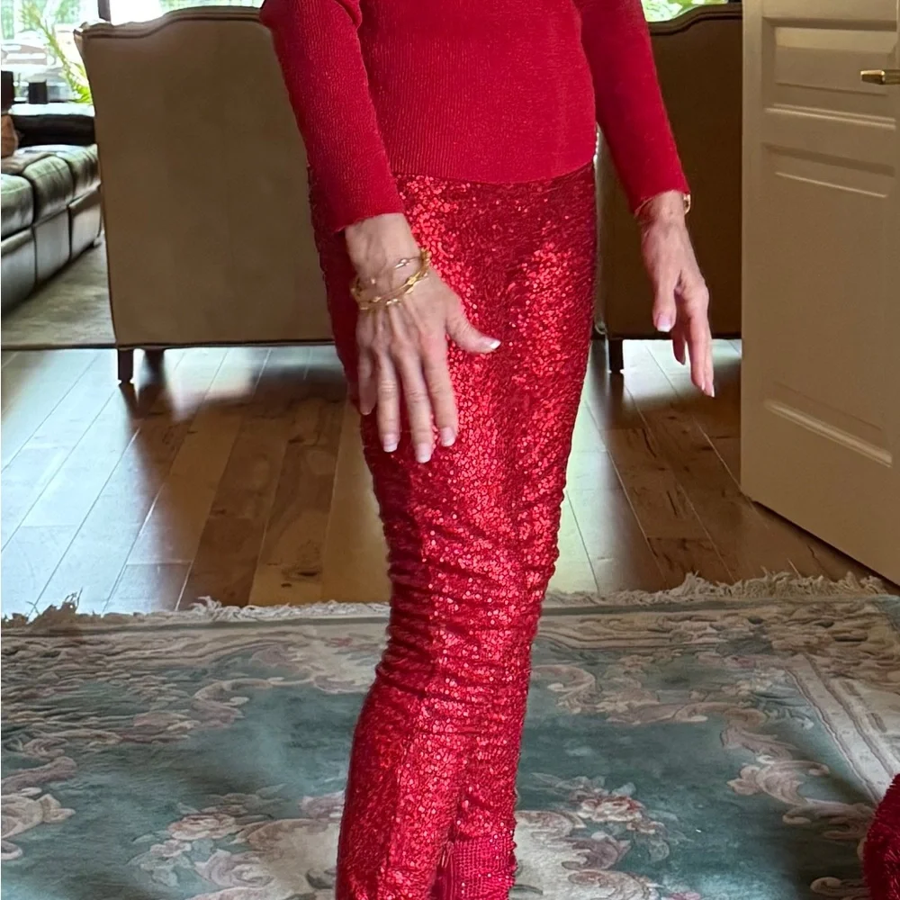 “Red Hot sequin leggings..selling the entire ensemble, top, leggings and boots.. - Picture 2 of 5